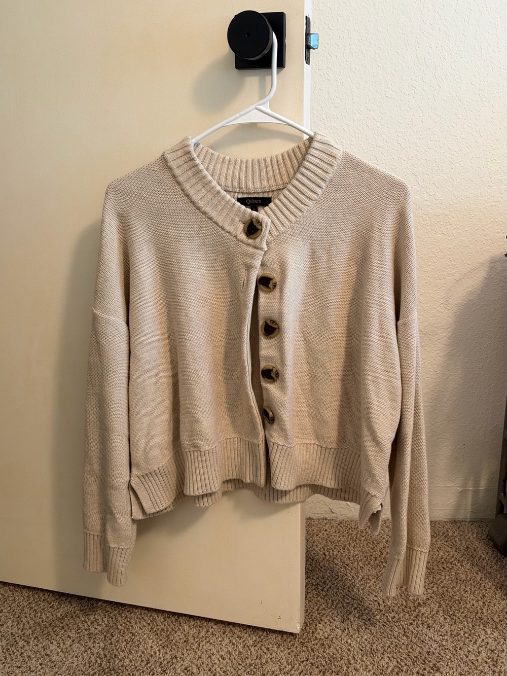 Quince Beige Button-Front Women's Knit Cardigan